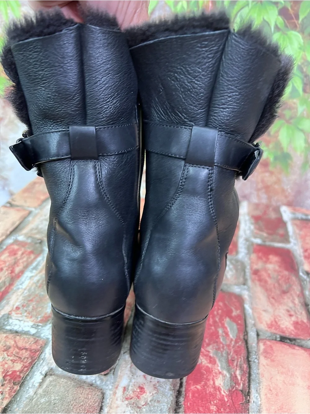 BLONDO Black Leather AquaProtect Shearling Lined Waterproof Block Heel Boots, 9M